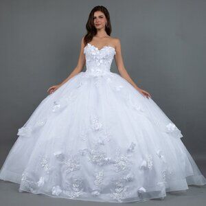 New Off White Sleeveless Strapless Wedding Ball Gown w/ Floral Applique JT1495HW